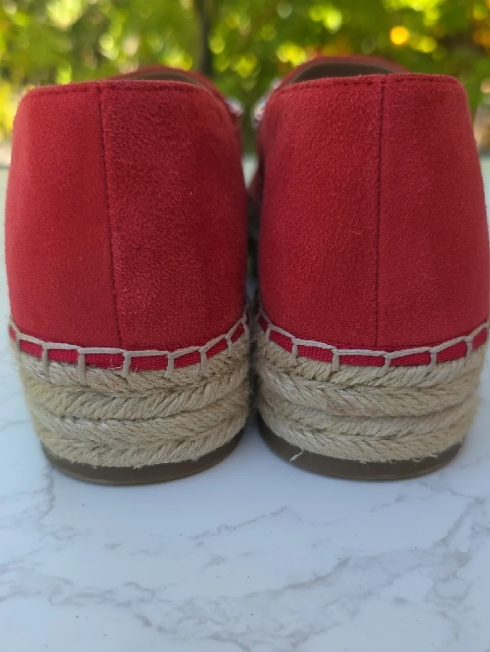 Karl Lagerfeld Size 8.5 Red Suede Jeweled Espadrille Flats Rhinestones Shoes
